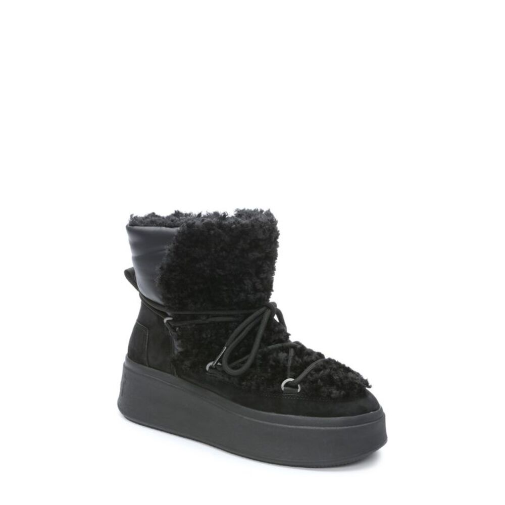 ASH Womens Black Faux Shearling 1-1/2" Platform Moboo Toe Wedge Winter Boots 36